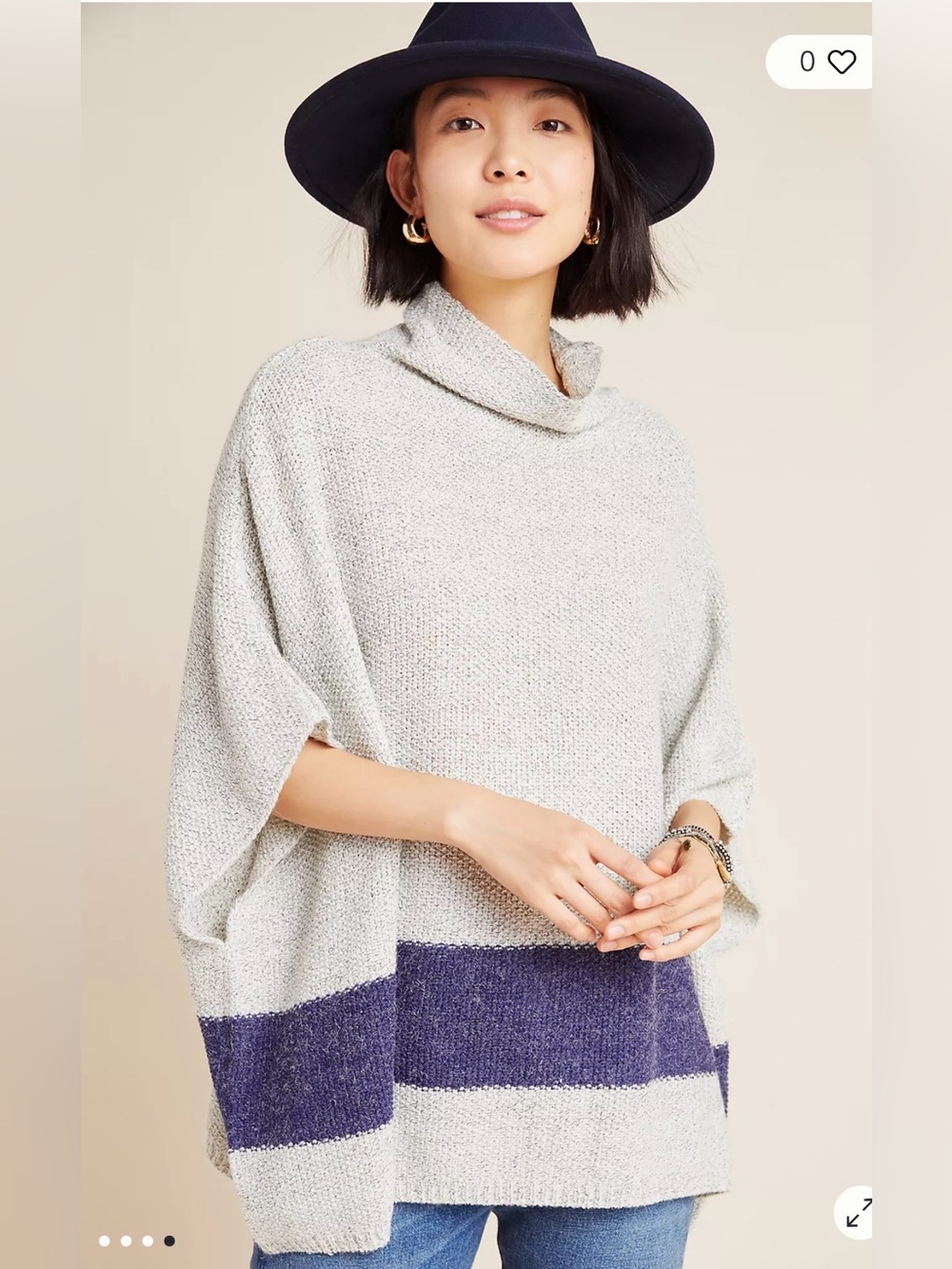 Anthropologie Kavitha Turtleneck Poncho Sweater Relaxed Preppy Coastal Cozy